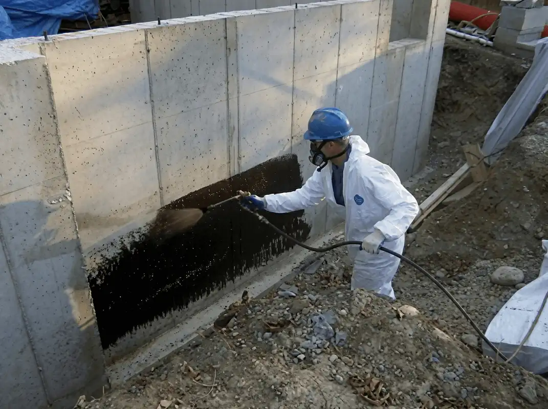 Professional waterproofing the exterior walls of the basement in Providence, RI