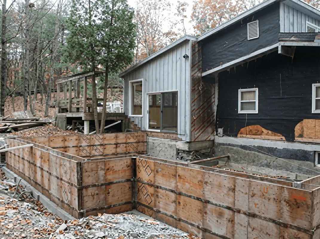 Prepared site with foundation forms for home remodeling and addition project in Providence, RI